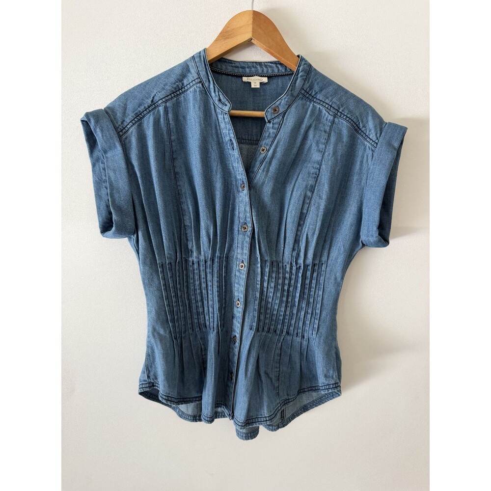 Anthropologie Pilcro Blouse Womens XS Short Sleeve Pleated Corset Shirt